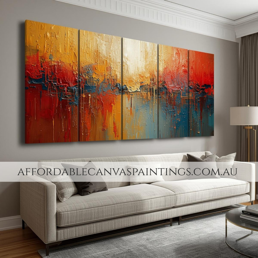 Colorful Taints Contemporary Abstract Art Framed 5 Piece Canvas Set Impasto Art Australian Handmade Paintings Online For Wall Décor