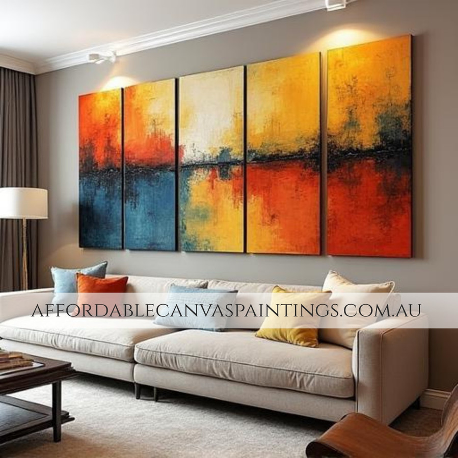 Particoloured Smudges Famous Abstract Painting Contemporary Art Painting Framed 5 Piece Wall Art Canvas Impasto Canvas Painting Handmade Acrylic Painting Australia For Home Decor