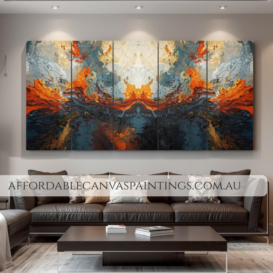 Multicolor Splodges Abstract Canvas Art Modern Art For Sale Handmade Framed 5 Panel Canvas Wall Art Heavy Textured Acrylics Impasto Art Painting For Bedroom Wall Décor