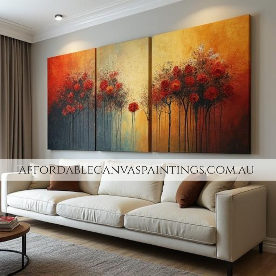 Calico Flowers Floral Paintings Abstract Art Framed 3 Piece Canvas Wall Art Heavy Textured Acrylic Paintings Impasto Art Painting For Interior Design Ideas