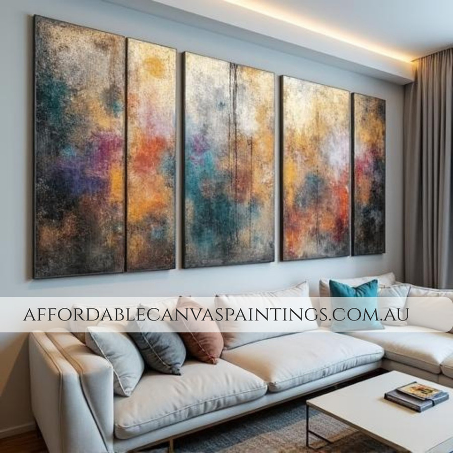 Motley Blots Abstract Painting Modern Art Handmade Framed 5 Panel Canvas Set Heavy Textured Acrylic Painting Impasto Art For Home Décor