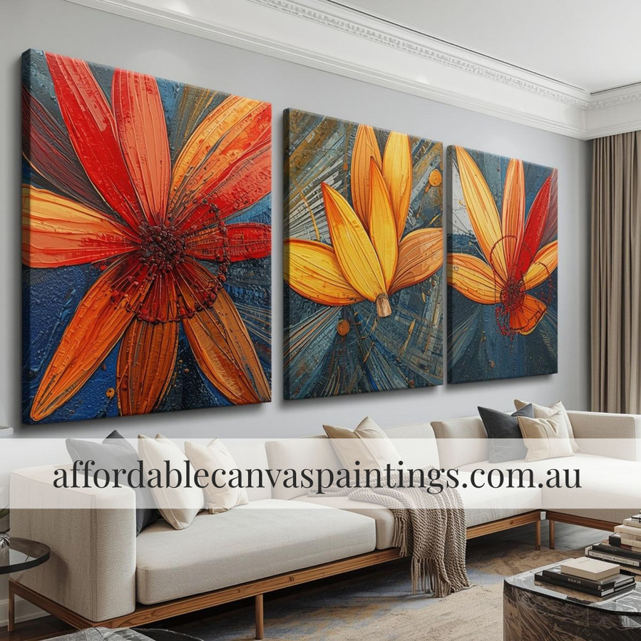 Flowers With Colorful Petals Abstract Art Floral Paintings Contemporary Art Painting Framed Three Piece Wall Art Handmade Acrylic Painting Australia Impasto Painting For Living Room Design