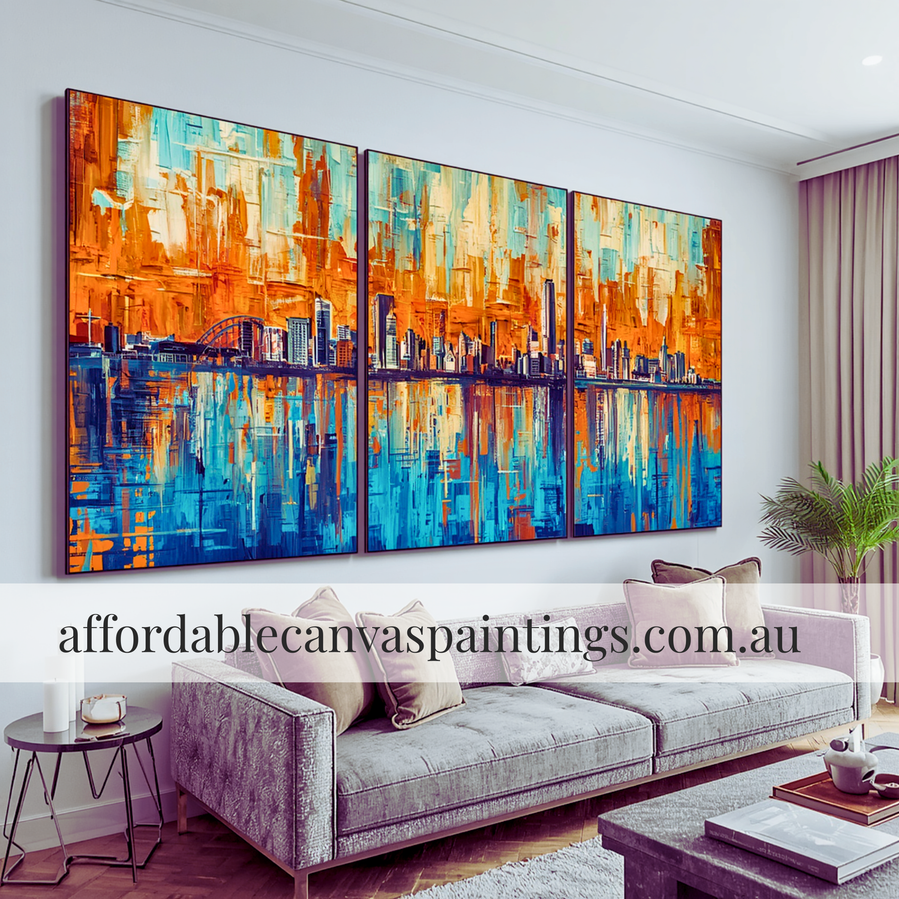 Brisbane City Famous Abstract Painting Cityscape Art Contemporary Art For Sale Framed Australian Handmade Paintings Online 3 Piece Wall Decor Impasto Art For Interior Design