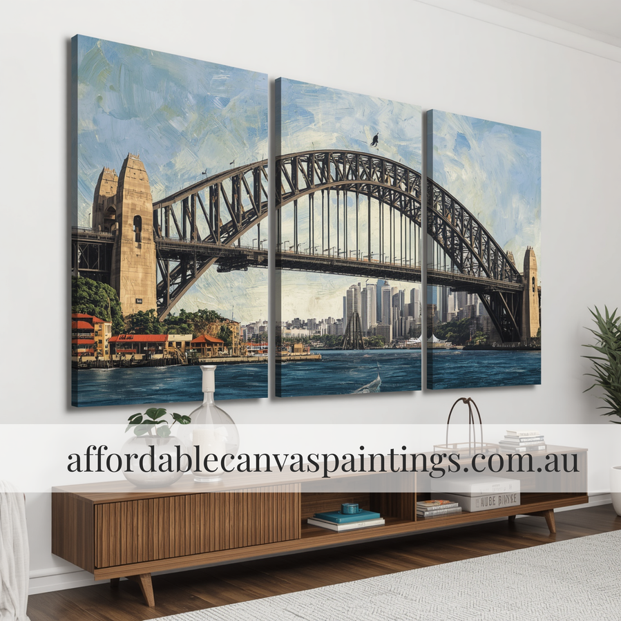 Sydney Harbour Bridge Cityscape Australia Modern Art For Sale 3 Panel Framed Painting Impasto Canvas Painting Handcrafted Canvas Painting For Home Decor Online