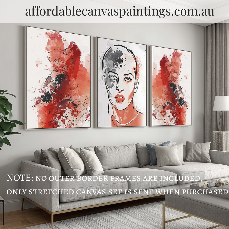 Bald Woman Figurative Painting Modern Painting Framed 3 Piece Abstract Wall Art Ready To Hang Acrylic Art For Living Room Design