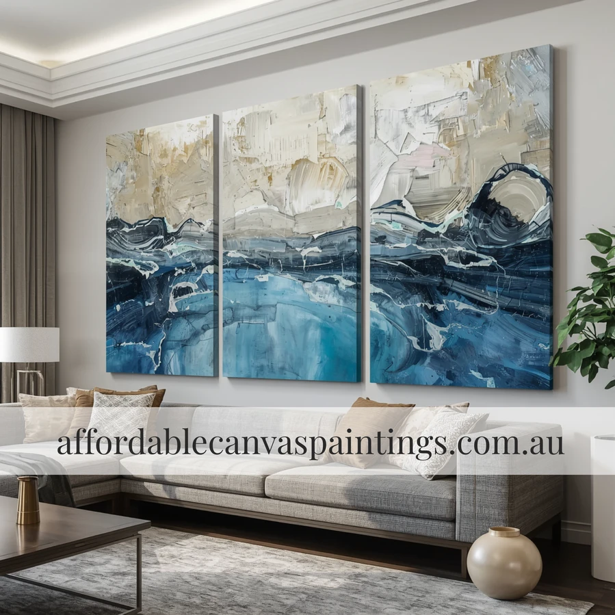 Slurs Abstract Art Painting Modern Artwork Framed 3 Piece Canvas Art Australian Artist Painting Impasto Painting For Bedroom Design