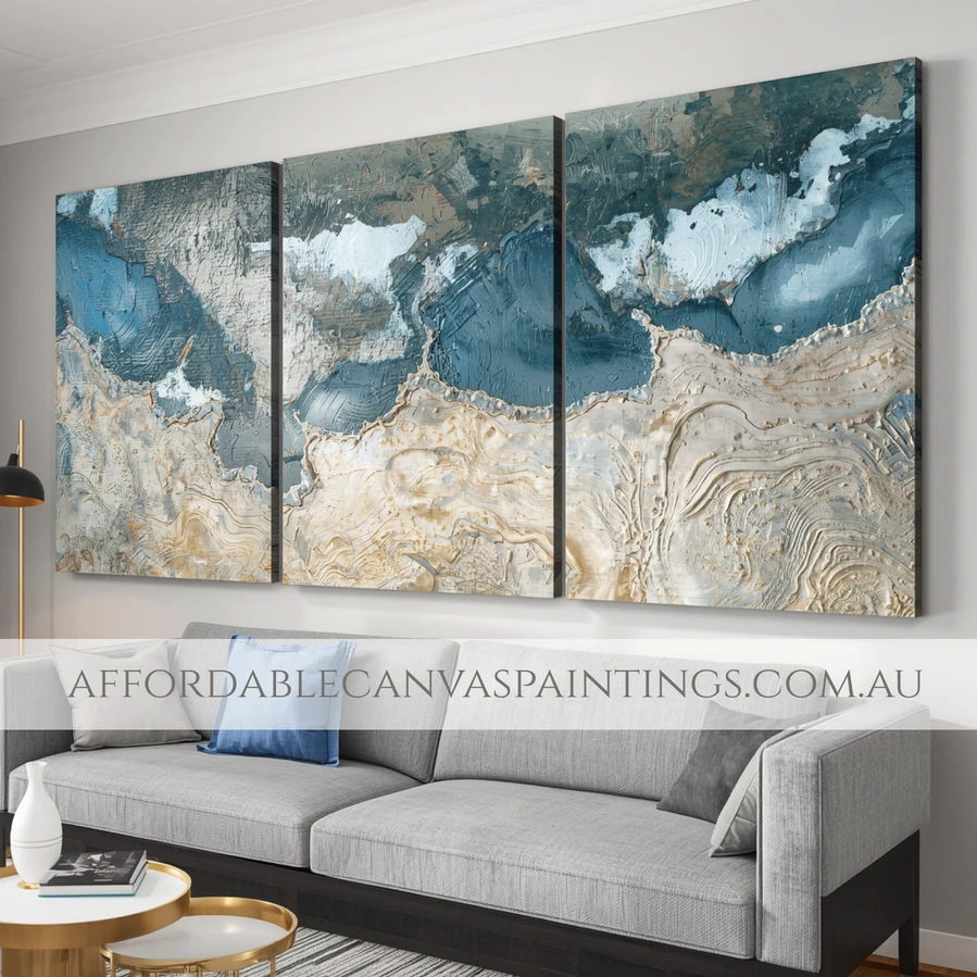 Maculas Modern Painting Framed 3 Piece Canvas Wall Art Ready To Hang Australian Abstract Painting Impasto Art For Home Wall Décor