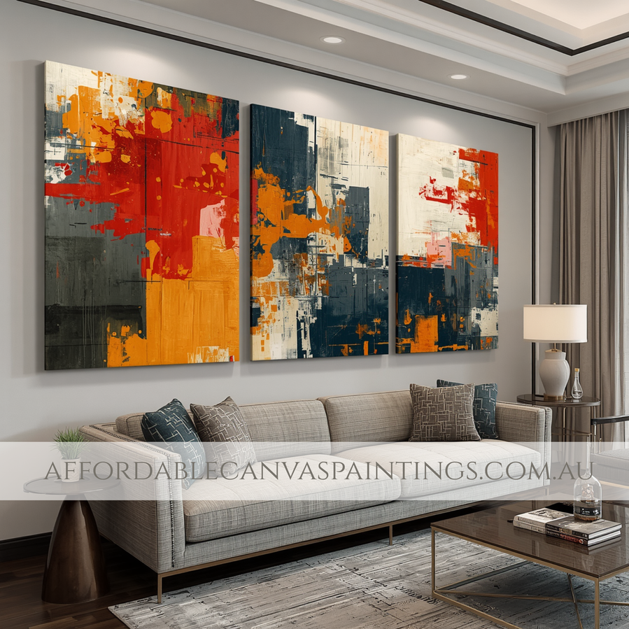 Tarnishes Modern Abstract Art Framed 3 Piece Wall Décor Impasto Canvas Painting Australian Handmade Paintings Online For DIY Room Décor
