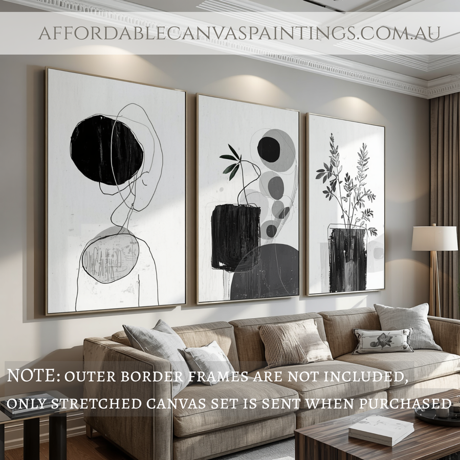 Dark Colored Plants Abstract Painting Botanical Art Framed 3 Piece Wall Décor Retro Design Australian Handmade Paintings Online For DIY Room Décor