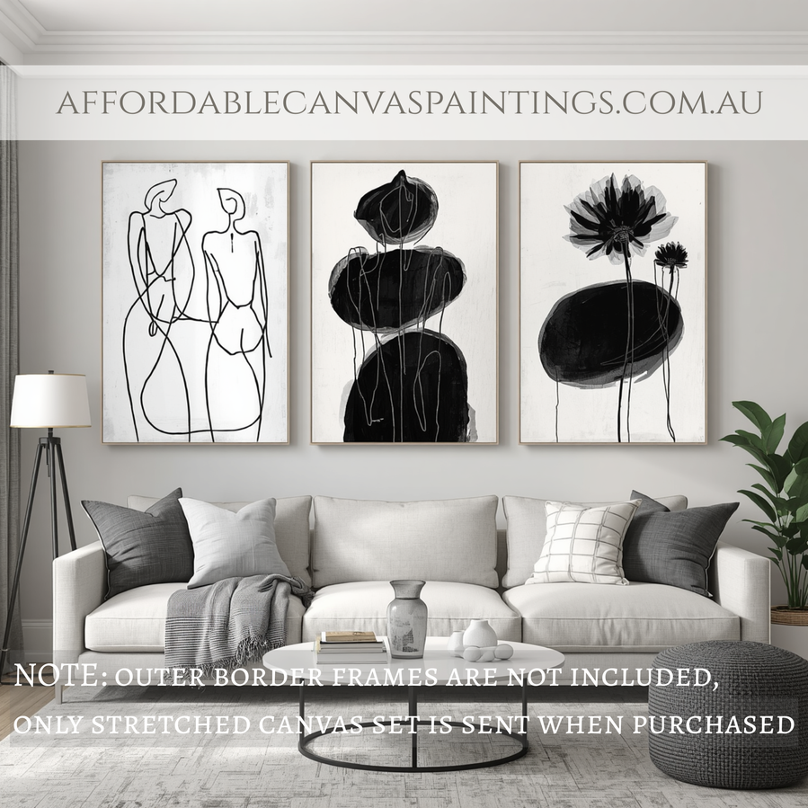 Streaks Figurative Painting Floral Paintings Modern Painting Framed 3 Piece Canvas Wall Art Ready To Hang Australian Abstract Painting For Wall Décor