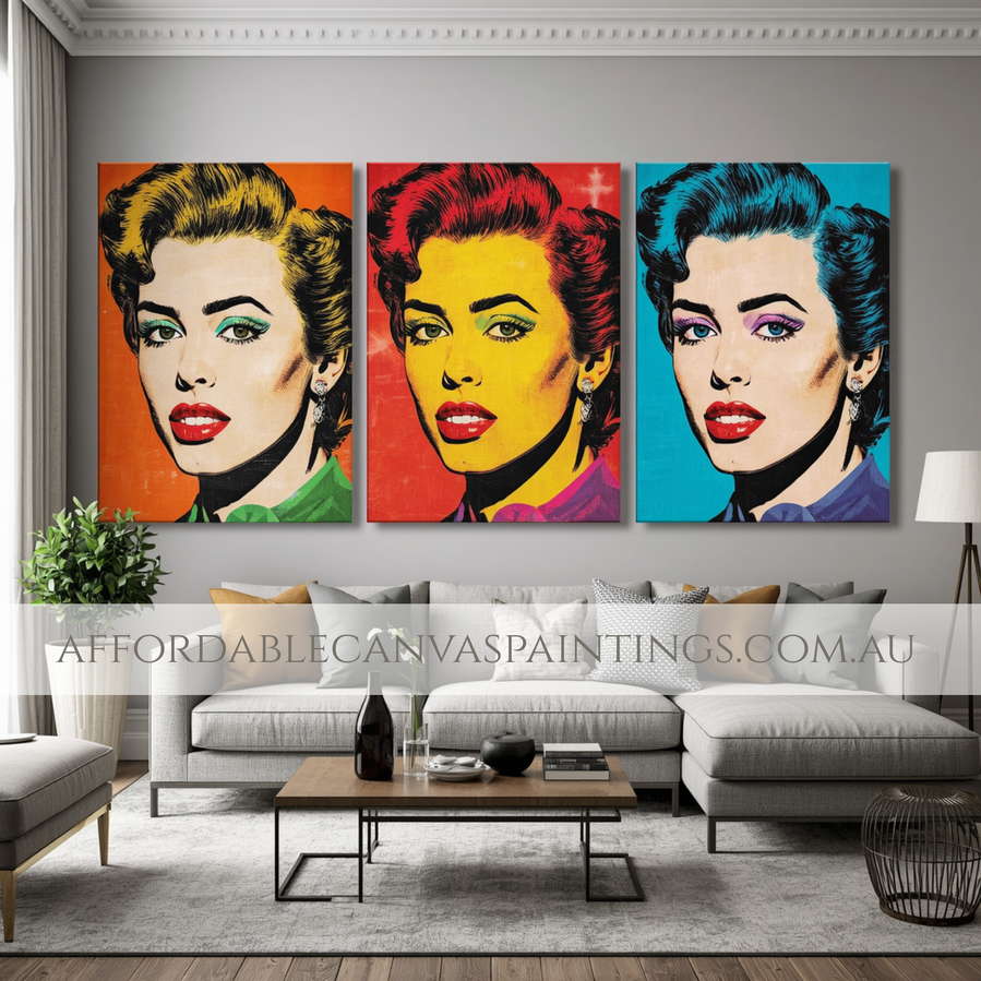 Sophia Loren Abstract Wall Art Figurative Painting Modern Painting Framed 3 Piece Wall Decor Australian Handmade Paintings Online Palette Knife Art Impasto Painting For DIY Room Décor