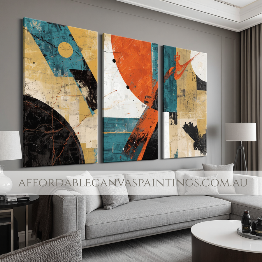 Colourful Spots Abstract Acrylic Painting Contemporary Art For Sale 3 Panel Framed Painting Australian Handmade Paintings Online Impasto Art Painting For Interior Decoration