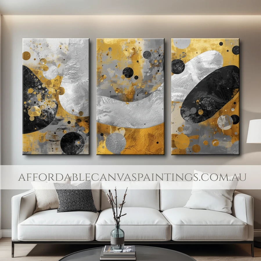 Circular Flecks Abstract Artwork Contemporary Art Painting Framed 3 Piece Wall Décor Impasto Canvas Painting Handmade Acrylic Painting Australia For Living Room Ideas