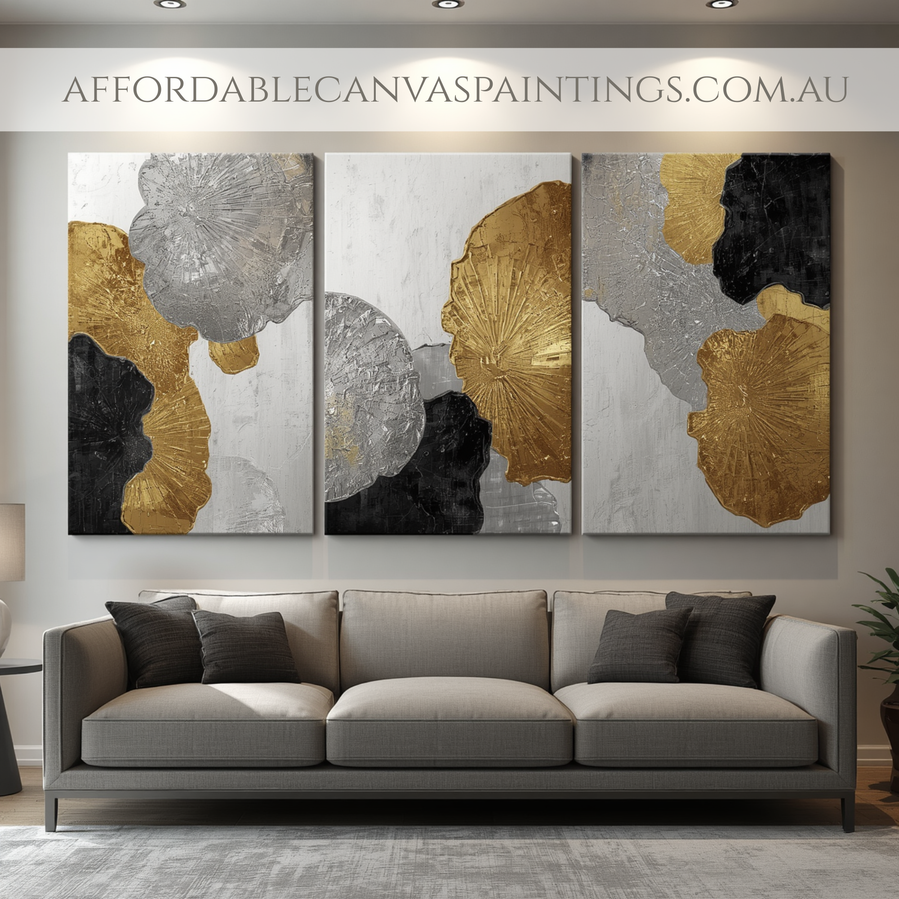 Daubs Framed 3 Piece Abstract Wall Art Modern Artwork Handmade Acrylic Painting Australia Impasto Painting For Decorative Wall Hangings