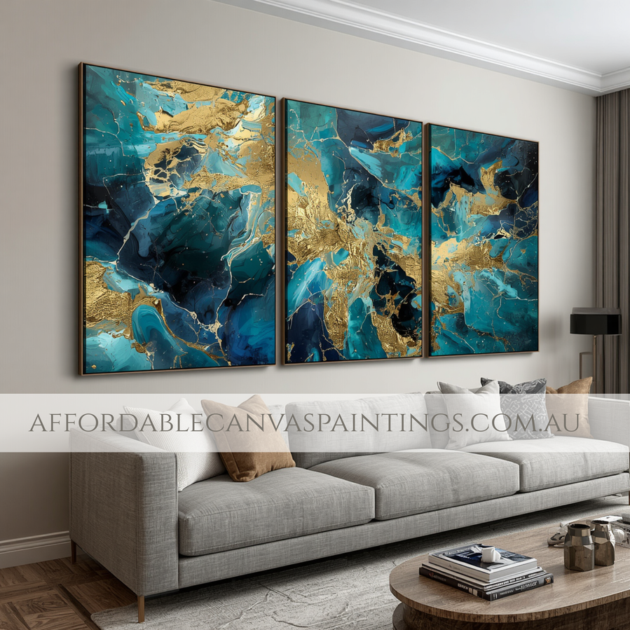 Colourful Mackles Abstract Painting Modern Art Framed 3 Piece Canvas Wall Art Heavy Textured Acrylics Impasto Painting For Bedroom Design