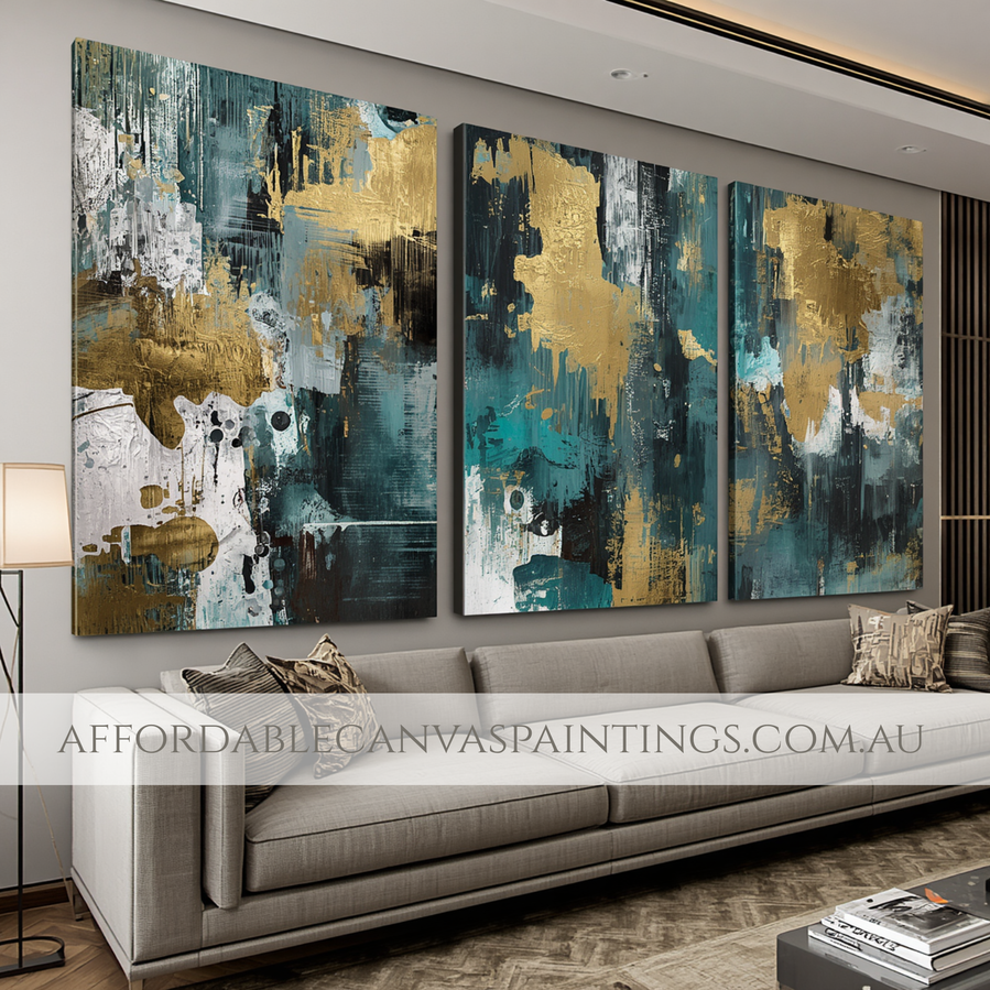 Multicolour Patches Abstract Art Painting Contemporary Art For Sale Framed 3 Piece Wall Art  Handmade Acrylic Painting Australia Impasto Painting For Interior Design