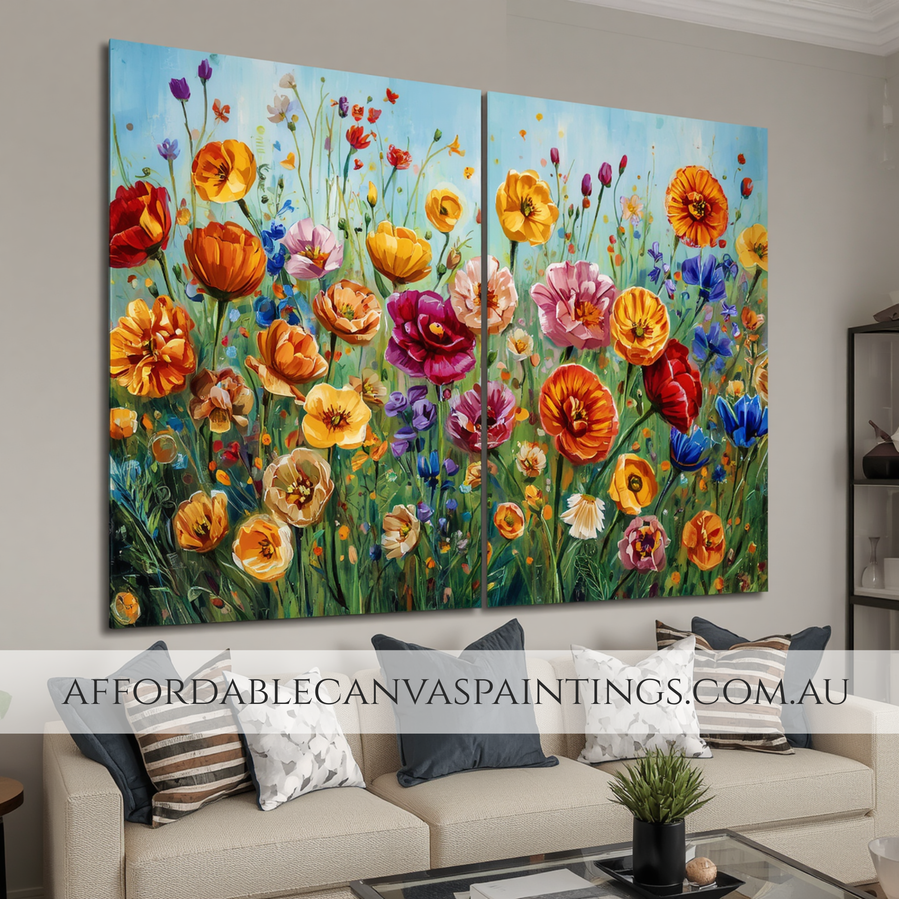 Colourful Poppies Flowers Abstract Flower Paintings Modern Abstract Painting Framed 2 Piece Large Wall Art Textured Painting With Palette Knife Impasto Painting For Home Decor Ideas
