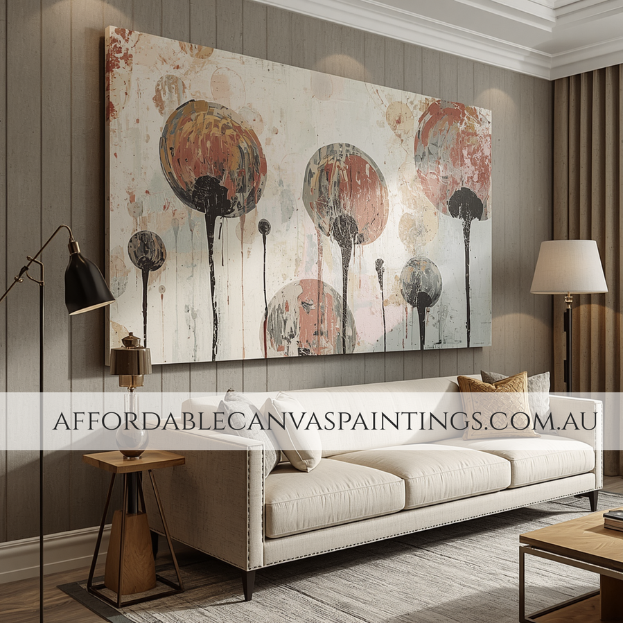 Colourful Poppy Blooms Botanical Oil Painting Minimalist Abstract Painting Contemporary Art For Sale Framed Handcrafted Canvas Painting Impasto Art Painting For Home Interior