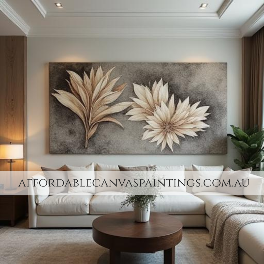 White Flower And Leaves Floral Canvas Wall Art Modern Wall Art Australia Abstract Artwork Framed Australian Handmade Paintings Online Impasto Canvas Painting For Living Room Ideas