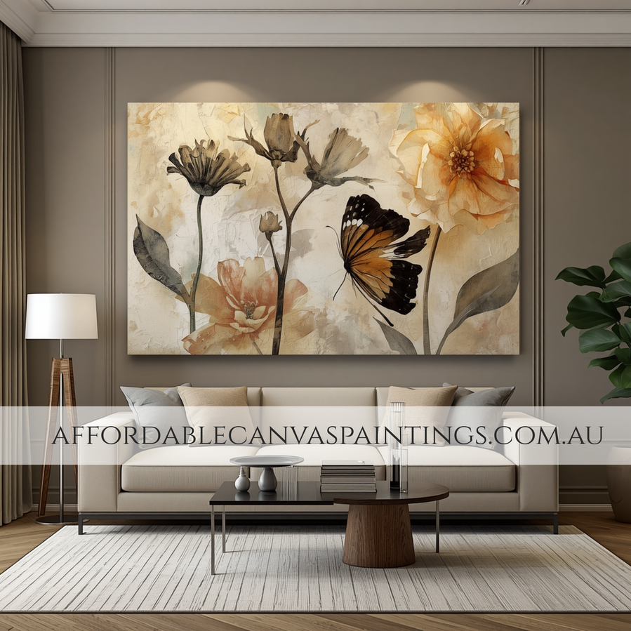 A Butterfly Flying Among The Flowers Floral Wall Art Modern Painting Framed Australian Handmade Paintings Online Impasto Canvas Painting For Home Décor