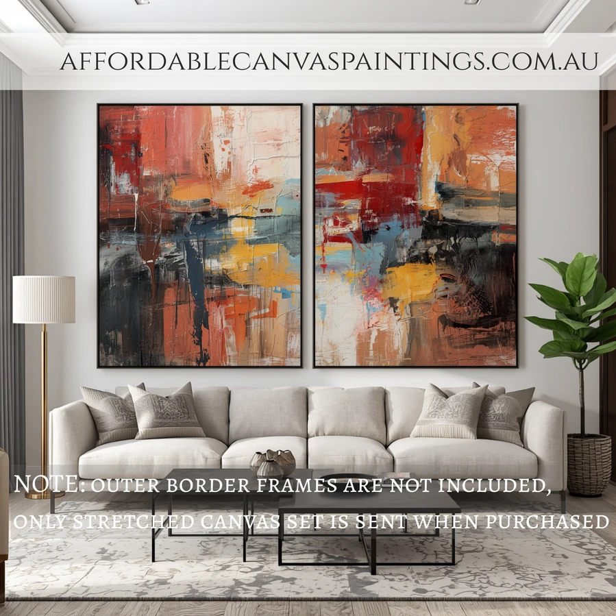 Multicoloured Blemishes Contemporary Art 2 Piece Framed Canvas Art Hand Painted Canvas Textured Canvas Art Abstract Canvas Art Impasto Canvas Painting For Interior Decoration
