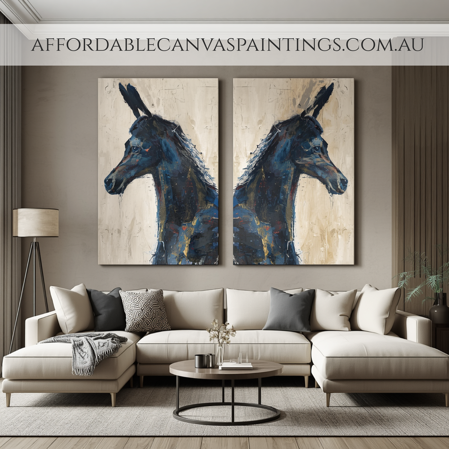 Dark Horses 2 Piece Framed Canvas Art Abstract Painting Contemporary Art For Sale Handmade Acrylic Painting Australia Animal Art Impasto Canvas Painting For Home Decor Ideas