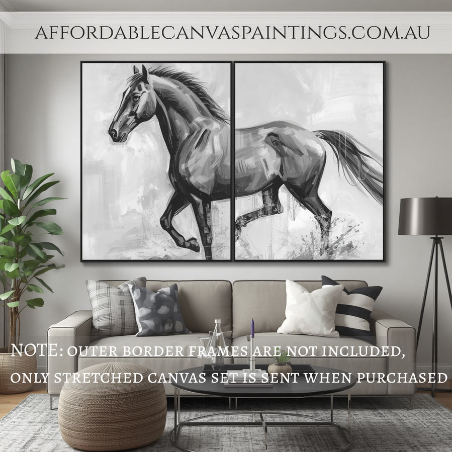 Black And White Steeds Modern Abstract Painting Animal Canvas Wall Art 2 Piece Framed Canvas Art Australian Handmade Paintings Online Impasto Art Painting For Interior Decoration