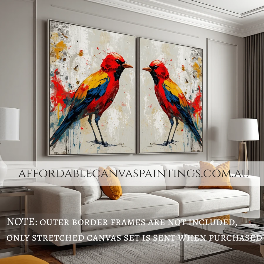 Colourful Birds Modern Abstract Art 2 Piece Framed Canvas Art Australian Handmade Paintings Online Impasto Art Painting For Home Decor Ideas