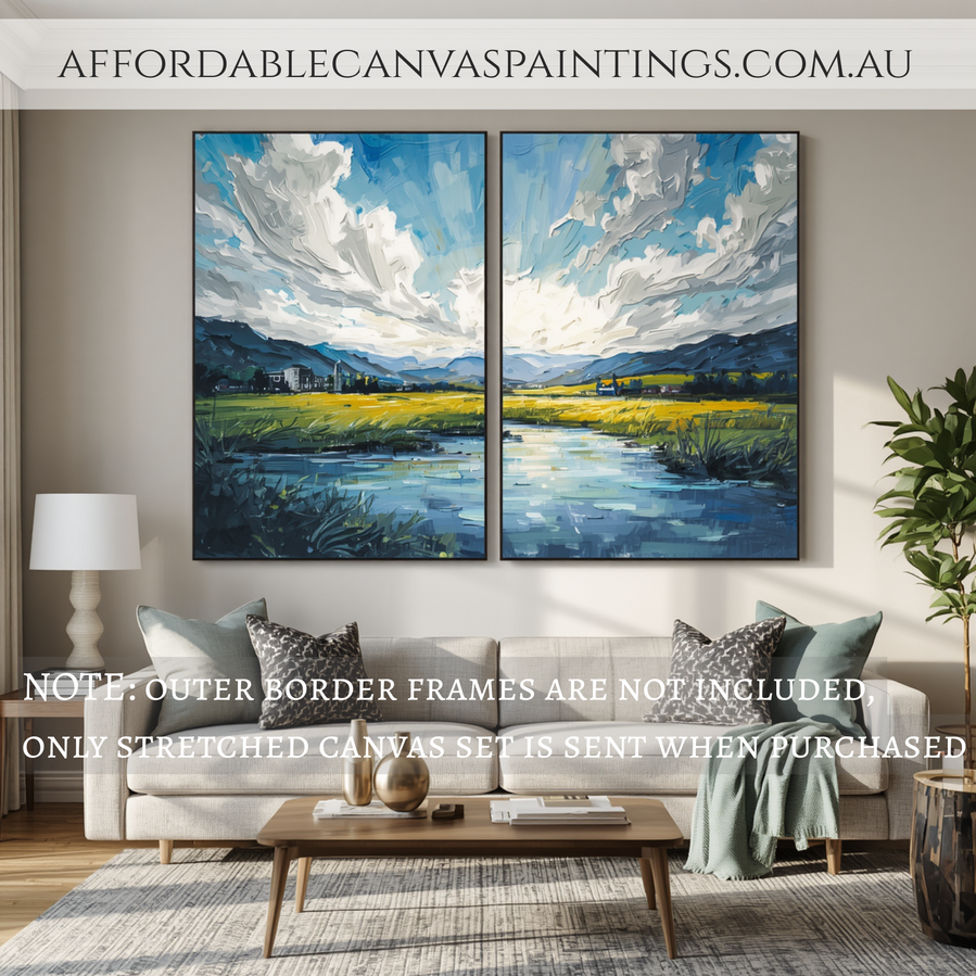 Beautiful Green City Nature Modern Art Abstract Art Framed Split Two Piece Wall Art Set Handcrafted Canvas Painting Impasto Canvas Painting For Interior Designer Choice