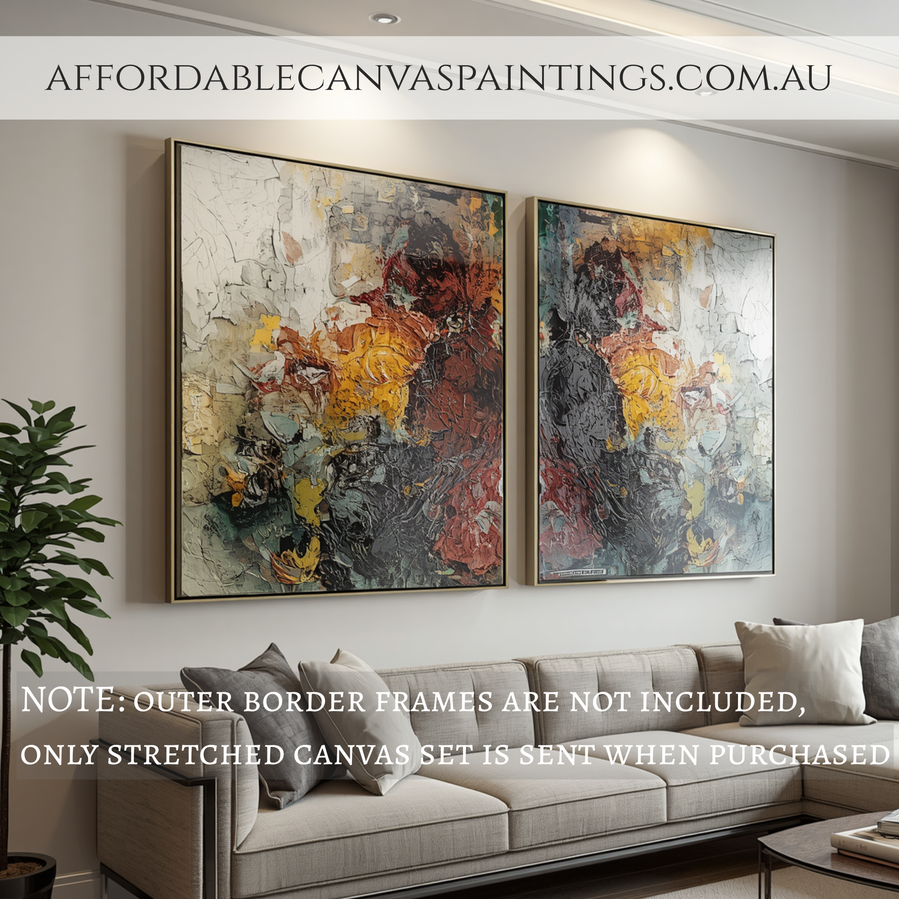 Dapple Smudges Hand Painted Canvas Abstract Painting 2 Piece Framed Canvas Art Modern Art Impasto Art Painting For Interior Decoration