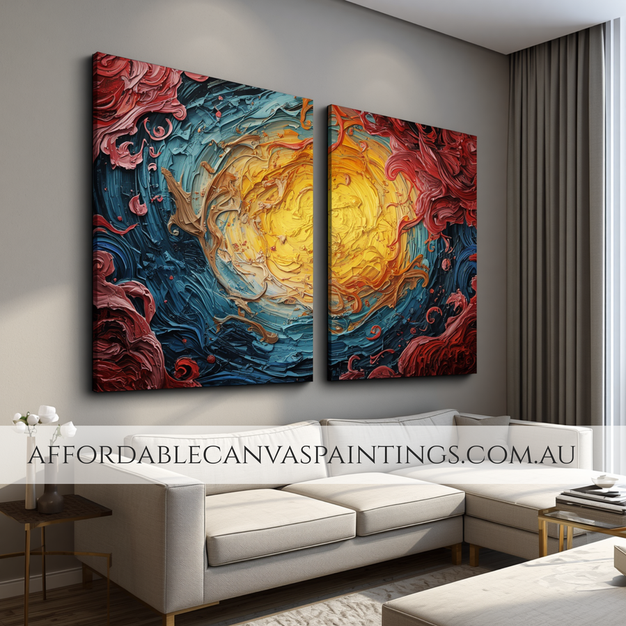 Colorful Maculas Hand Painted Diptych Framed Abstract Painting Modern Art 2 Piece Large Wall Art Heavy Textured Acrylics Impasto Canvas Painting For Interior Designer Choice