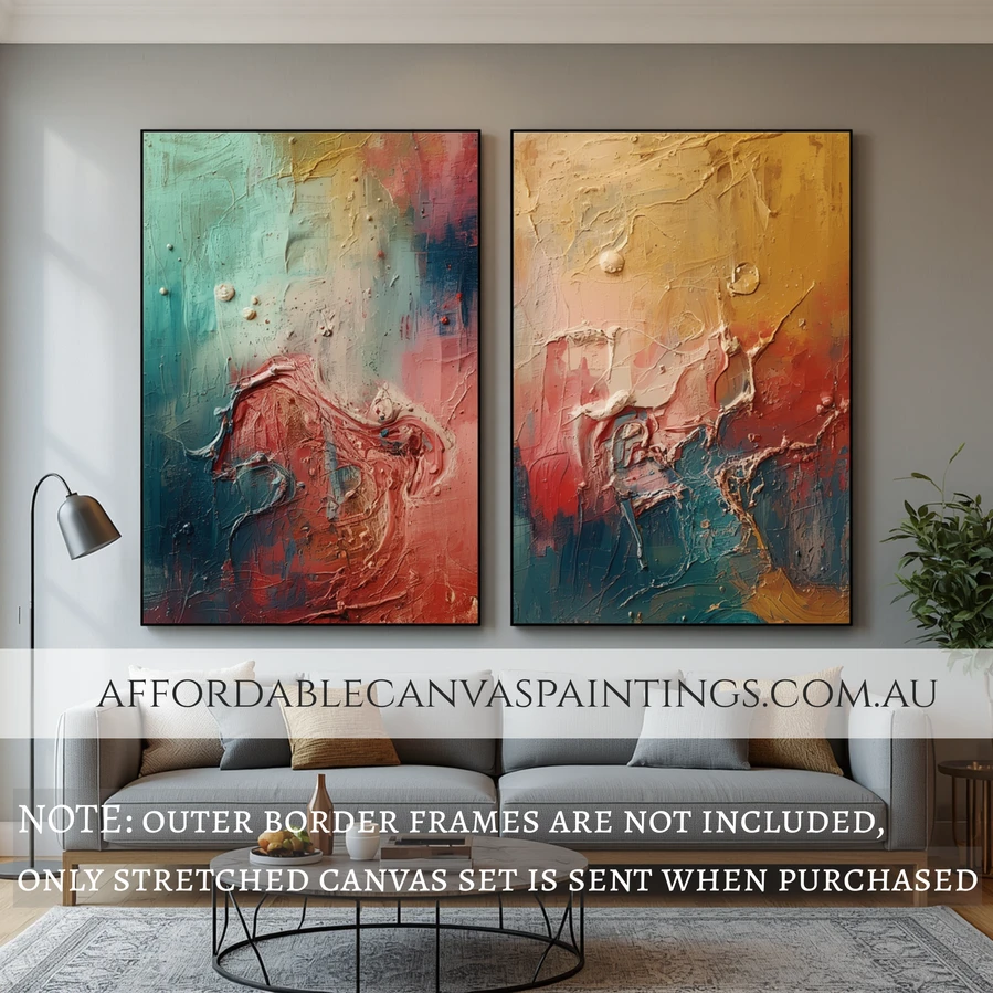 Dapple Two Piece Wall Art Abstract Art Modern Artwork Framed Heavy Textured Acrylics Impasto Painting For Interior Design Ideas