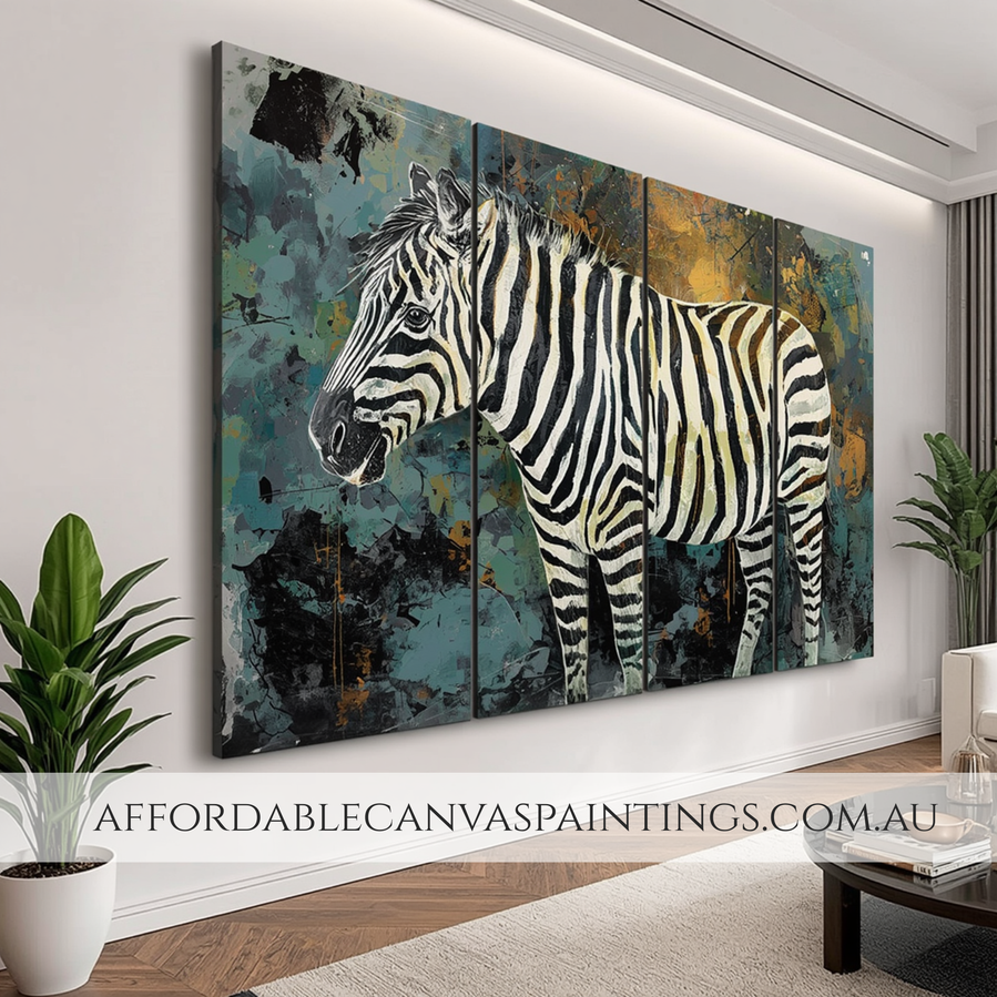 Wild Zebra Animal Wall Art Modern Artwork Framed 4 Panel Canvas Wall Art Handcrafted Canvas Painting For Home Decor Ideas
