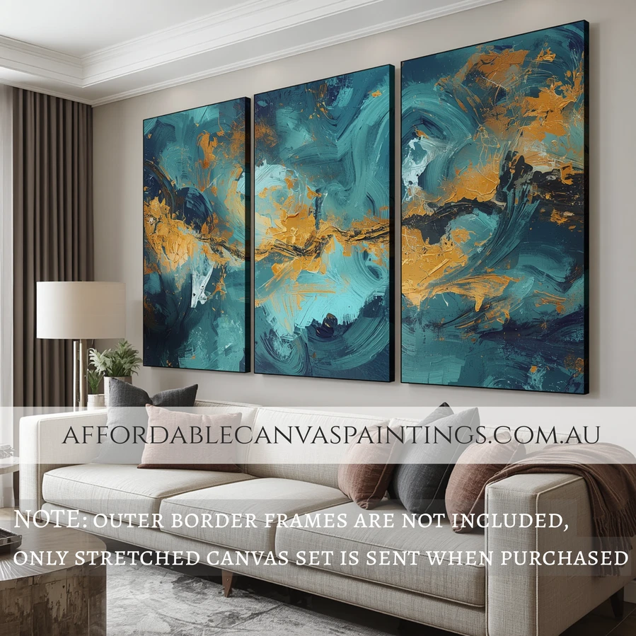 Blots Art 3 Piece Canvas Art Abstract Art Painting Contemporary Art Painting Framed Australian Artist Painting Heavy Textured Painting With Palette Knife For Home Décor
