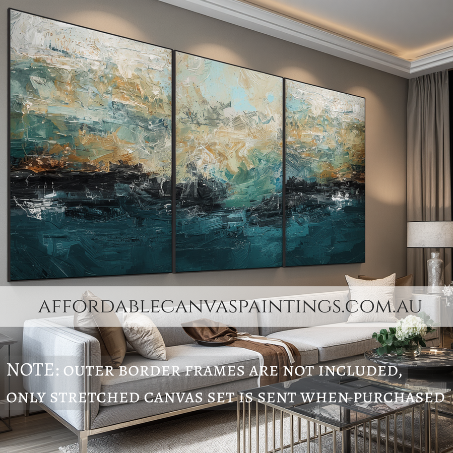 Flaws 3 Panel Framed Painting Famous Abstract Painting Modern Art For Sale Heavy Textured Acrylics Australian Handmade Paintings Online Impasto Art Painting For Living Room Design
