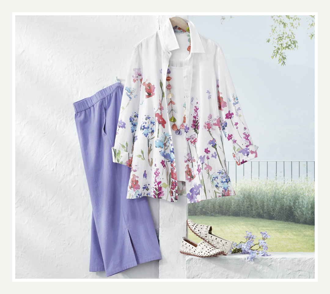 Outfit with with delightful embroideries, sun-washed brights and artful silhouettes