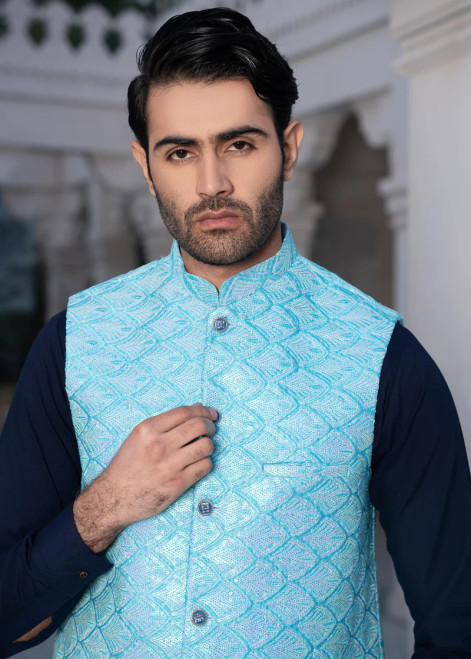 Mermaid Blue Embroidered Vest