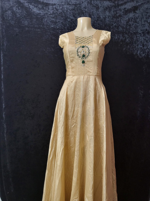 Gold with Green Embroidery Anarkali