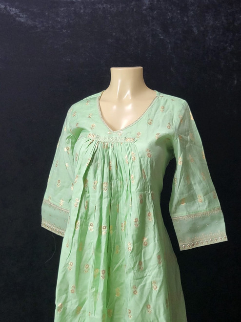 Teal Anarkali with gold embroidery 