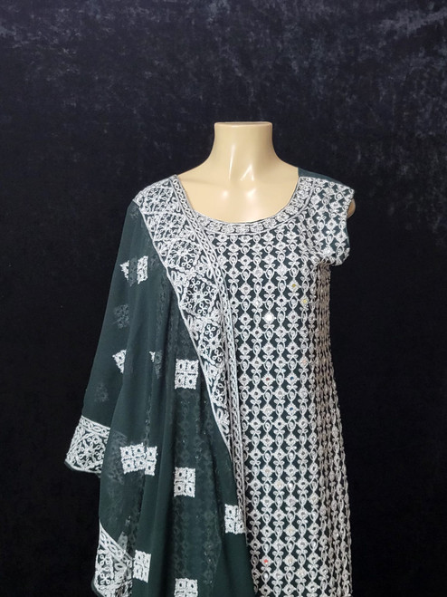 Dark Green and Silver Sharara 