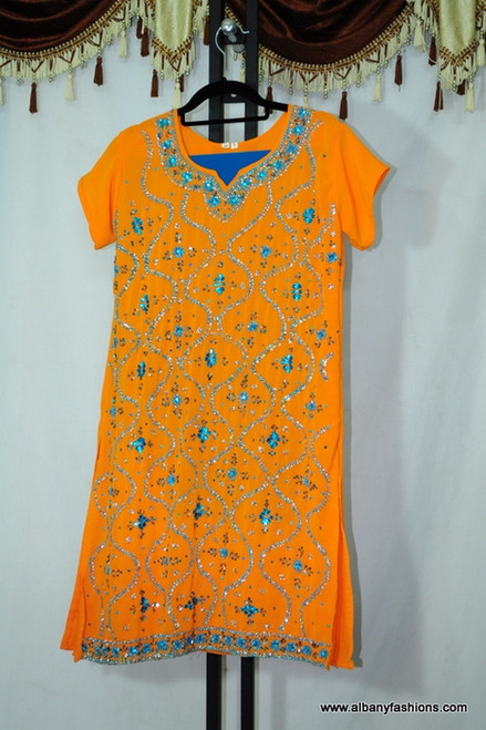 Orange Blue Designer Chumki Churidar
