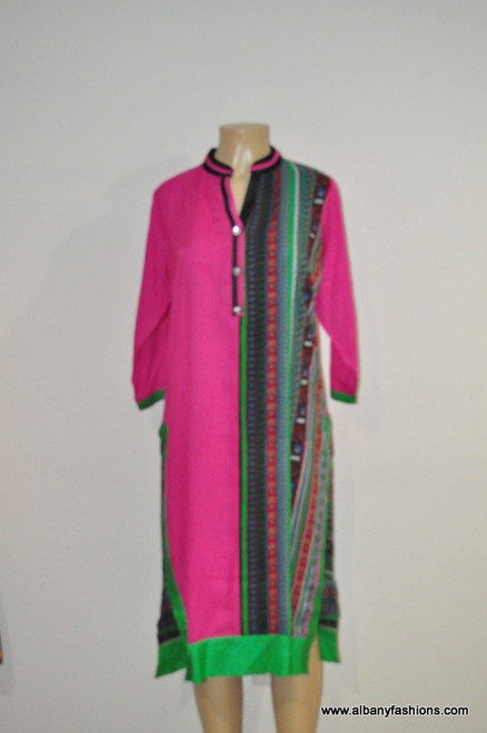 Albfas Designer Long Kurti - PinkGreen