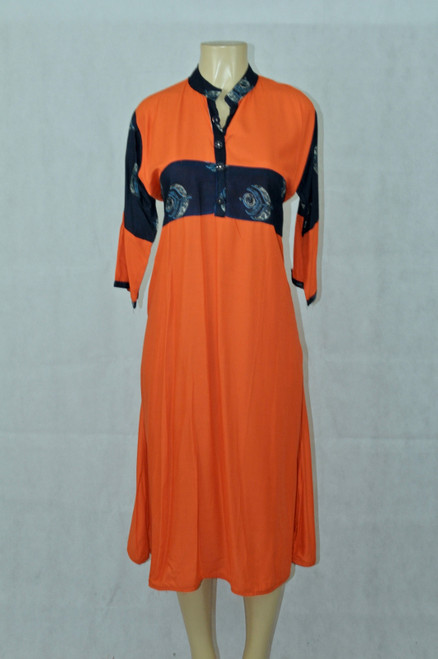 Orange kurti with navy blue detailing