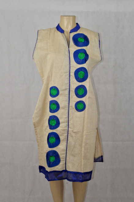 Cream kurti with blue circles