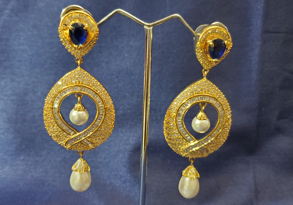 Gold and Navy Blue Pearl Earring