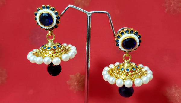 Navy Blue Pearl Earrings
