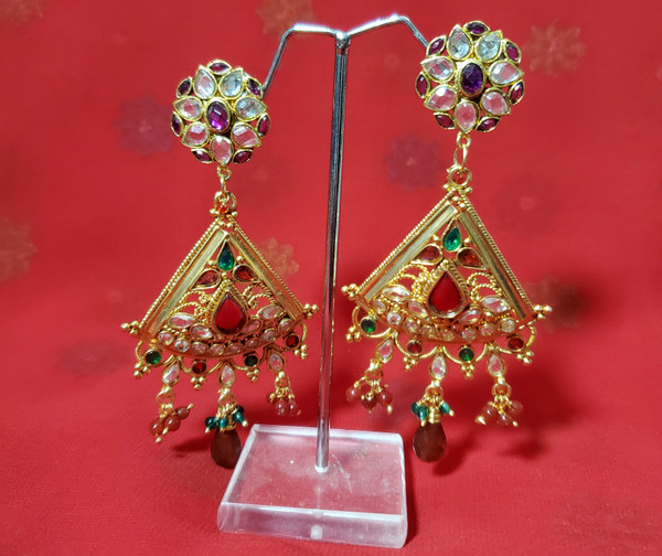 Triangle Gold and Red Earrings