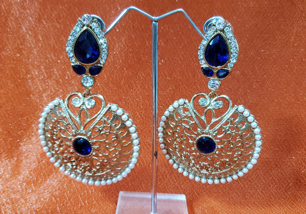 Navy Blue with Pearls Earrings