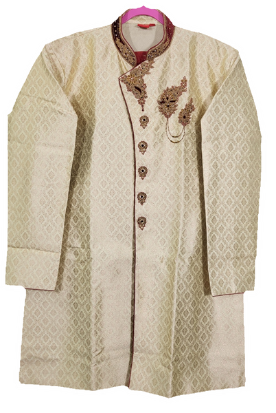 Diamond Print Red Collar Embroidery Sharwani