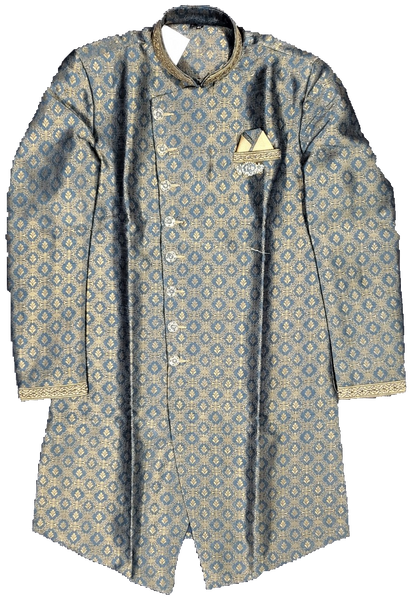 Dusty Blue Leaf Print Sharwani